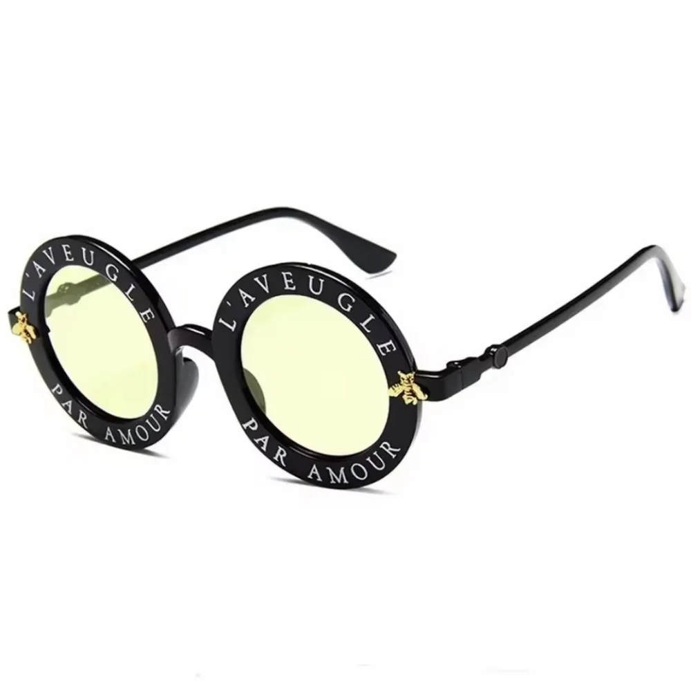 Black Round Sunglasses with Vintage Gold Bee Frames Yellow Gradient Lens Kids